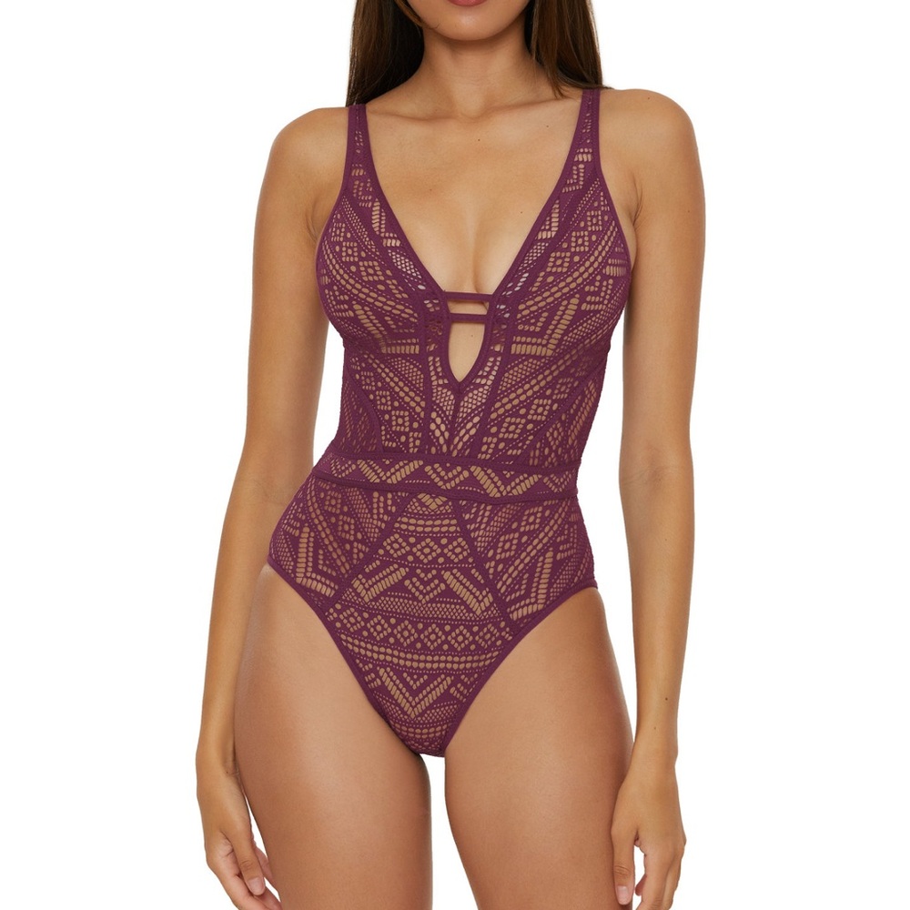 BECCA Color Play - Women's One Piece Swimsuit, Plunge Neck, Crochet - Picture 2 of 3